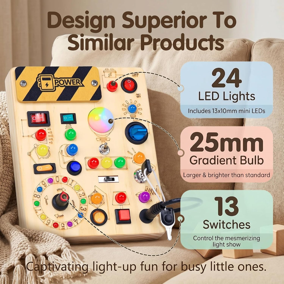 RichBoy Busy Boards, Lights Switch-Style, Wooden - Classic 6.7" x 5.3" - image 3