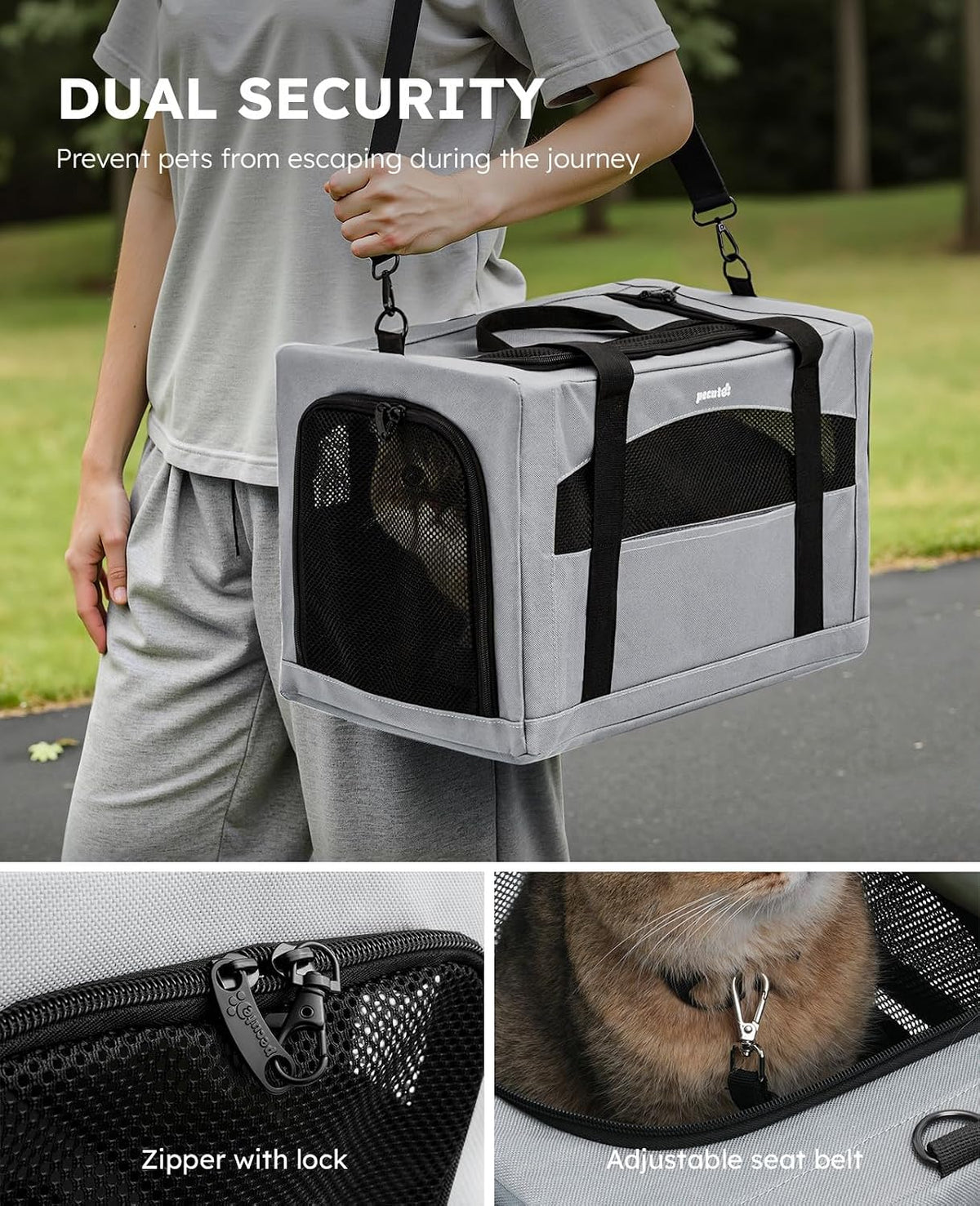 Pecute Cat Carrier Stable, Pet Carrier with Privacy Partition - Gray Regular / 16.9"L x 11.0"W x 11.0"H - image 4
