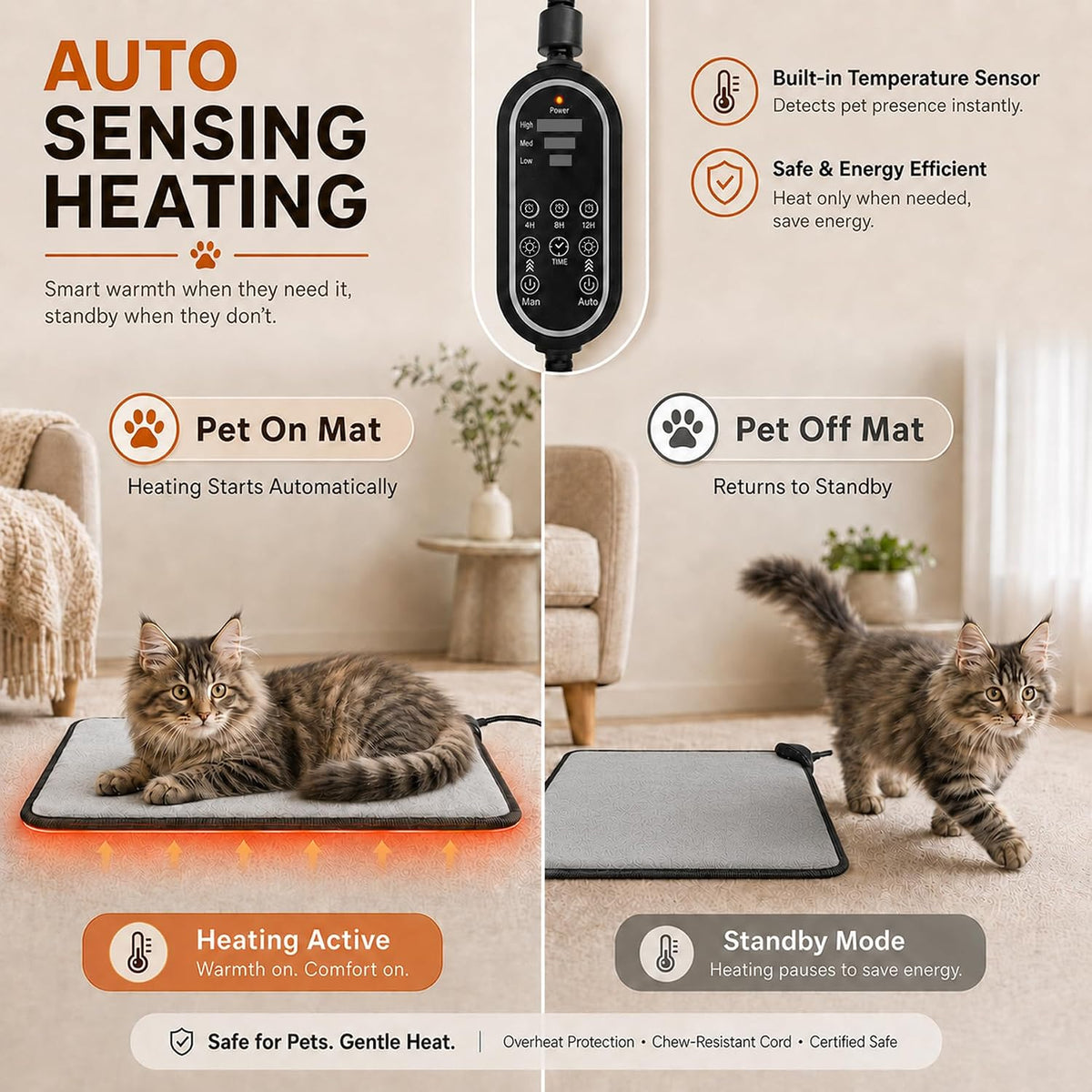 Pet Heating Pad for Cats & Dogs - light grey / 17.7" x 17.7" - image 3