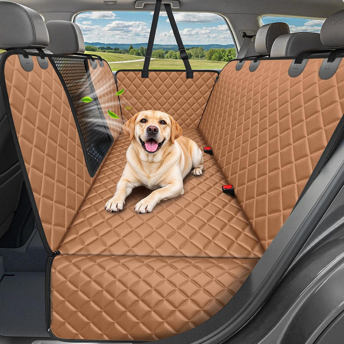 URPOWER 4 in 1 Dog Car Seat Cover for Back Seat - Brown / Standard