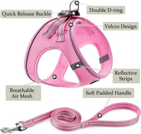 Dog Harness with Leash Set, Step-in Adjustable Puppy Pet Vest - Pink / M(Chest:16"-18") - image 2