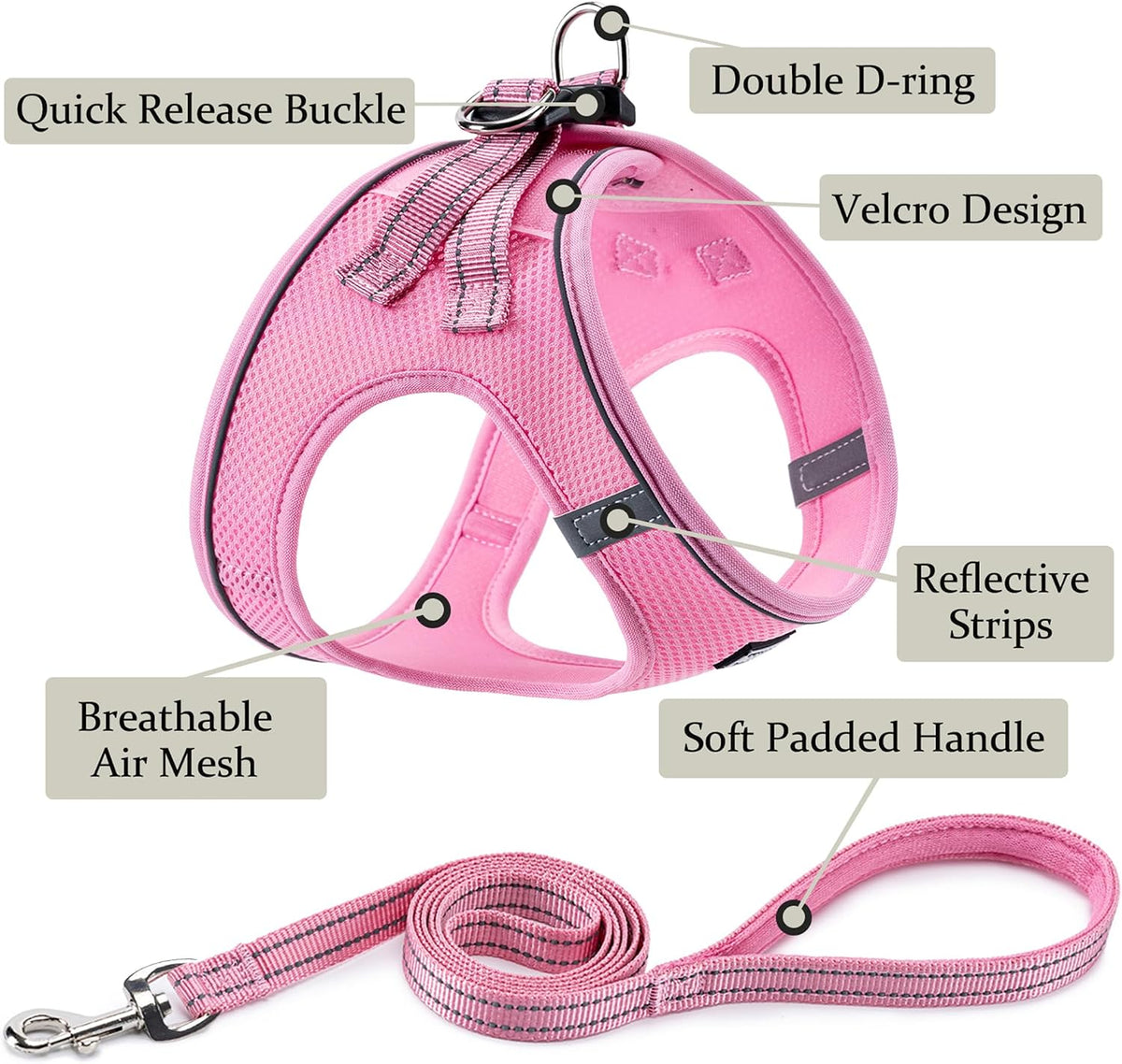Dog Harness with Leash Set, Step-in Adjustable Puppy Pet Vest - Pink / M(Chest:16"-18") - image 2