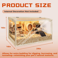 Hamster Cage Chewproof, Large Hamster Cages and Habitats - Natural Oak Wood / 24"L x 16"W x 16"H / Openable Wooden Roof - image 3