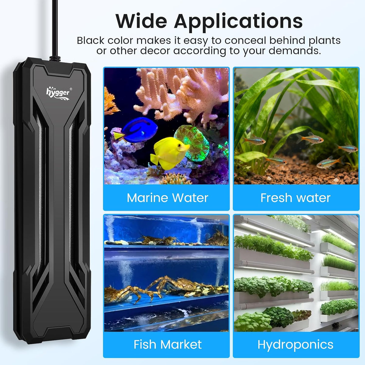 hygger Aquarium Heater 300W/500W/800W/1000W - Black-1200W for 160-280 Gallon - image 3