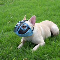 Short Snout Dog Muzzle - Adjustable Breathable Mesh Bulldog Muzzle for Biting Chewing Barking - Blue / Medium/11"-17" - image 4
