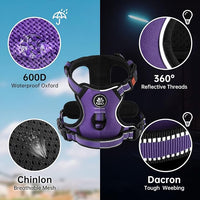 NESTROAD No Pull Dog Harness,Adjustable Oxford Dog Vest Harness with Leash,Reflective No-Choke Pet Harness with Easy Control Soft Handle for Large Dogs(Large,Purple)