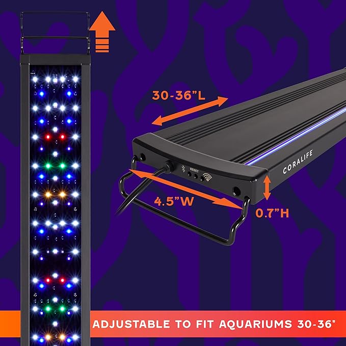 Coralife Fish Tank Aquarium Seascape WiFi/Bluetooth Smart LED Light Fixture, 30-36"
