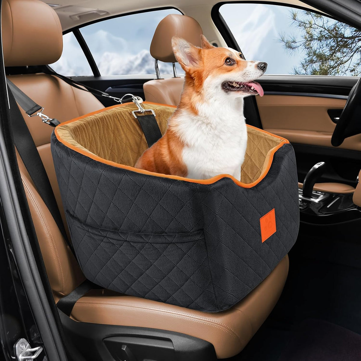XIEEAOZEE Dog Car Seat for Small/Medium Dogs & Cats Under – Essentials for Dogs - Black/Brown