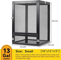 13 Gallon 360° Panoramic Foldable Reptile Terrarium Kit: Crested Gecko Tank and Reptile Cage for Superior Ventilation, Easy Feeding, Sturdiness, and Simple Assembly (Black, 18"x13"x13")