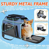 Petskd Top-Expandable Pet Carrier 18x13x9.5 Inches Southwest Airline Approved, Soft-Sided Carrier for Small Cats and Dogs with Locking Safety Zippers and Anti-Scratch Mesh(Blue)