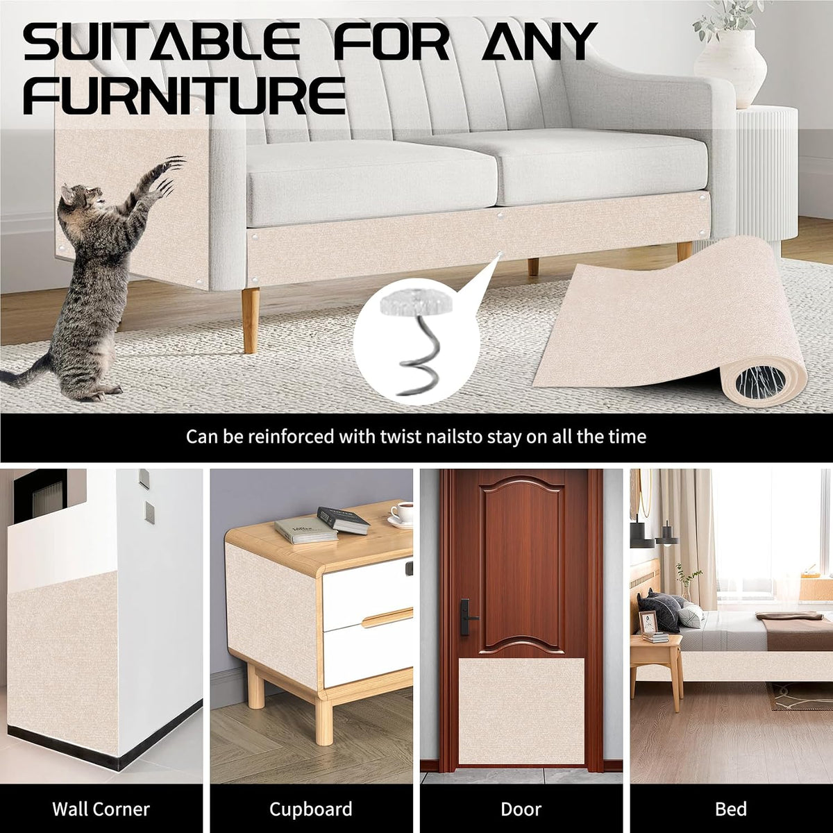 2 Pcs Self-Adhesive Cat Scratch Mat - Beige - image 4