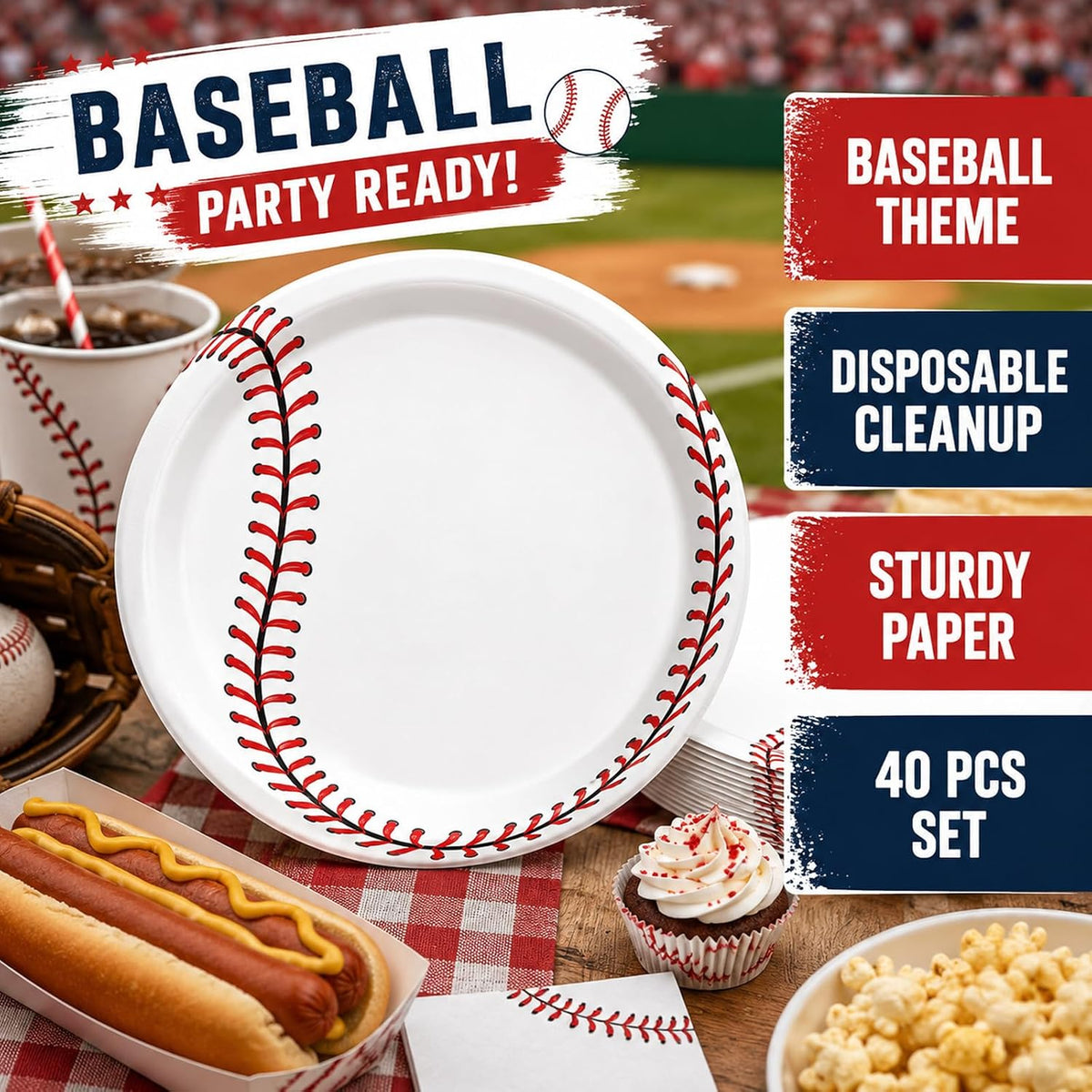 40 Pcs Basketball Plates and Napkins Set - Baseball - image 4