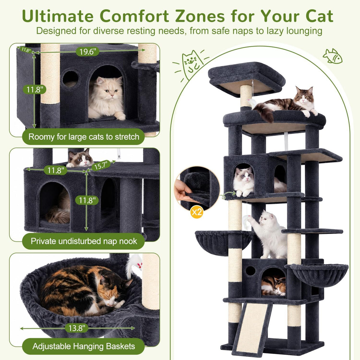 Globlazer Cat Tree for Large Adult Cats - XXL / Dark Grey - image 4