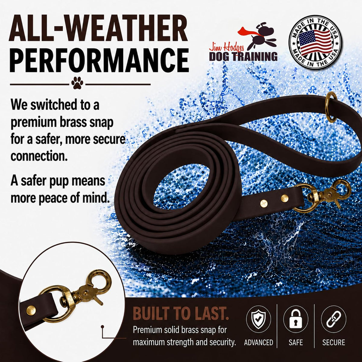 Biothane Leash, Brass, 6 ft x 5/8, Black – Essentials for Dogs - 3/4 / Brown - image 3