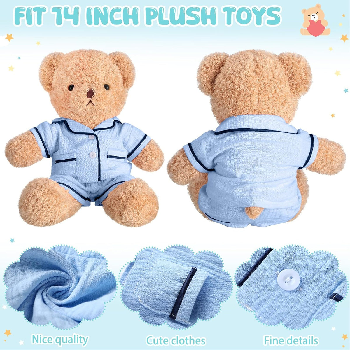 Hungdao Bear Pajamas Clothes for Make Your Own Animals - Blue - image 3