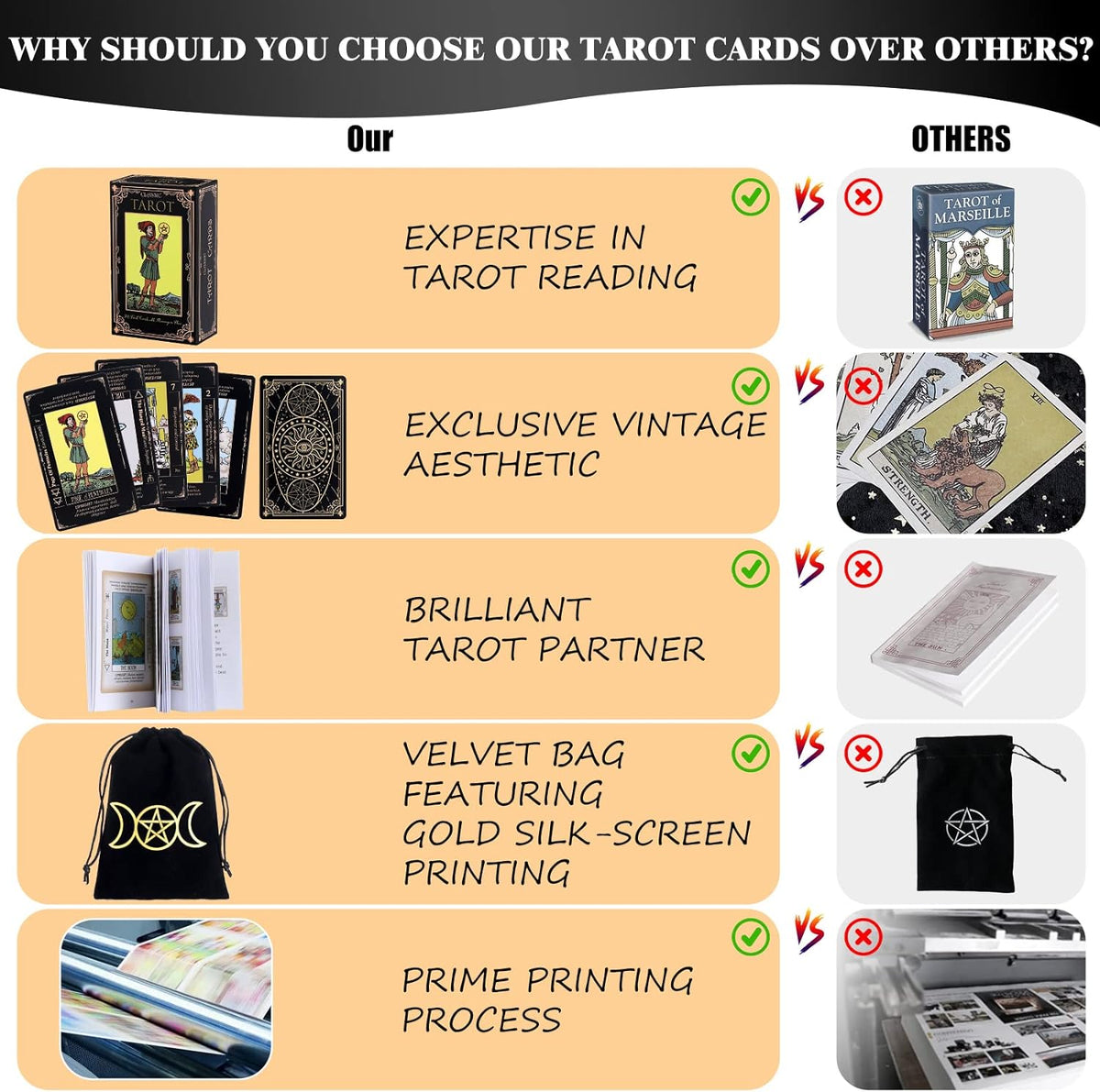 Fofeadm Tarot Cards with Guide Book & Linen Carry Bag - Black Tarot Cards - image 2