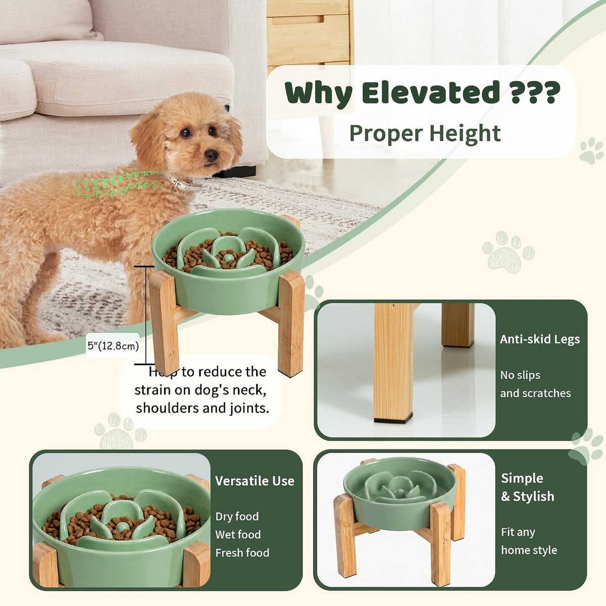 Elevated Slow Feeder Dog Bowl - Green / 1.5 Cups - image 4