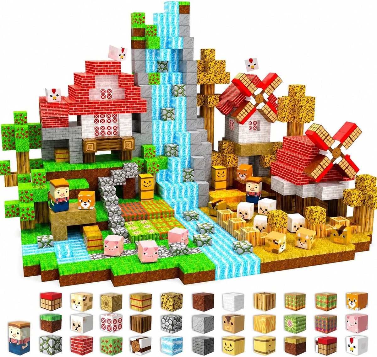 Magneverse Magnetic Blocks, Magnet Building Cubes for Boys Girls - Farm Animals / 150 pcs