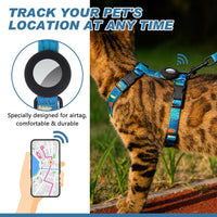 Cat Harness and Leash Set with Airtag Holder for Walking & Travelling - Green Print - image 2