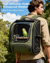 Pecute Bird Backpack Carrier with Standing Perch for Small Parrot - Green - image 3