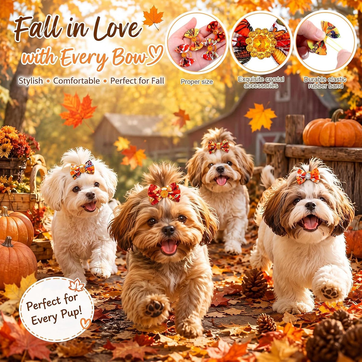 Tondiamo 100 Pack Halloween Dog Hair Bows Ghost Pattern Rubber Bands – Essentials for Dogs - Pumpkin Pattern - image 4