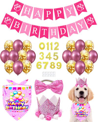 PET SHOW Pink Crown Dog Birthday Party Hat for Girls Reusable - Pink Birthday Kit