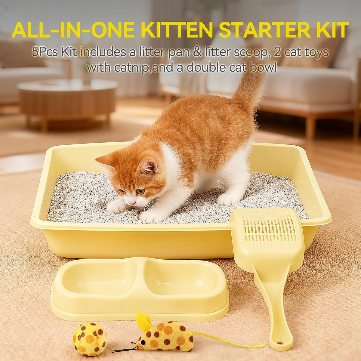PAWISE Cat Litter Box Set, Small Kitten Starter Kit - Yellow - image 3
