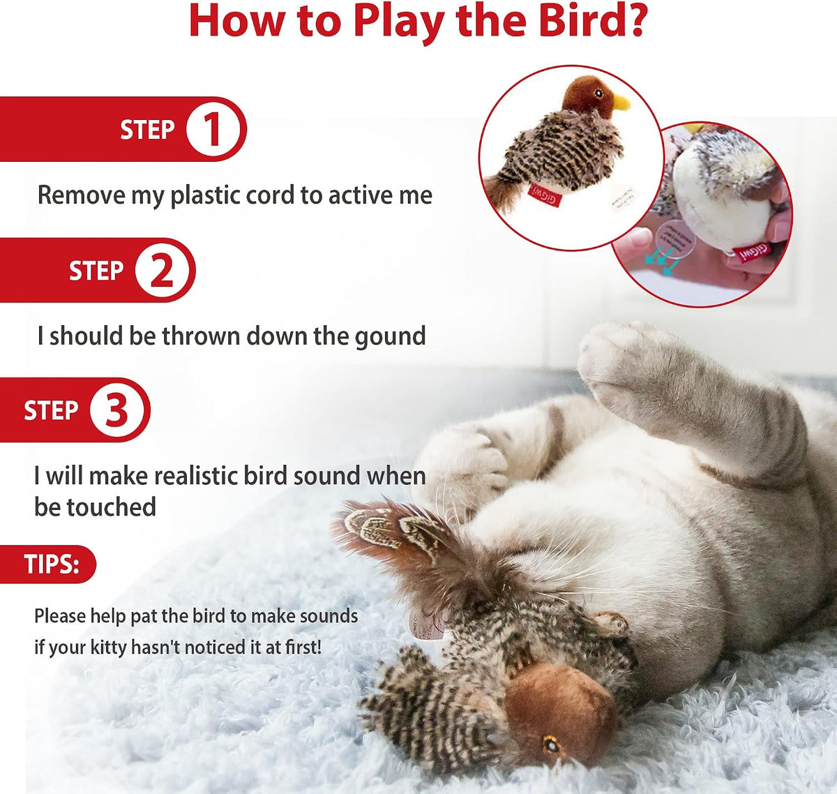 GiGwi Interactive Cat Toys Squeaky - Bird - image 3