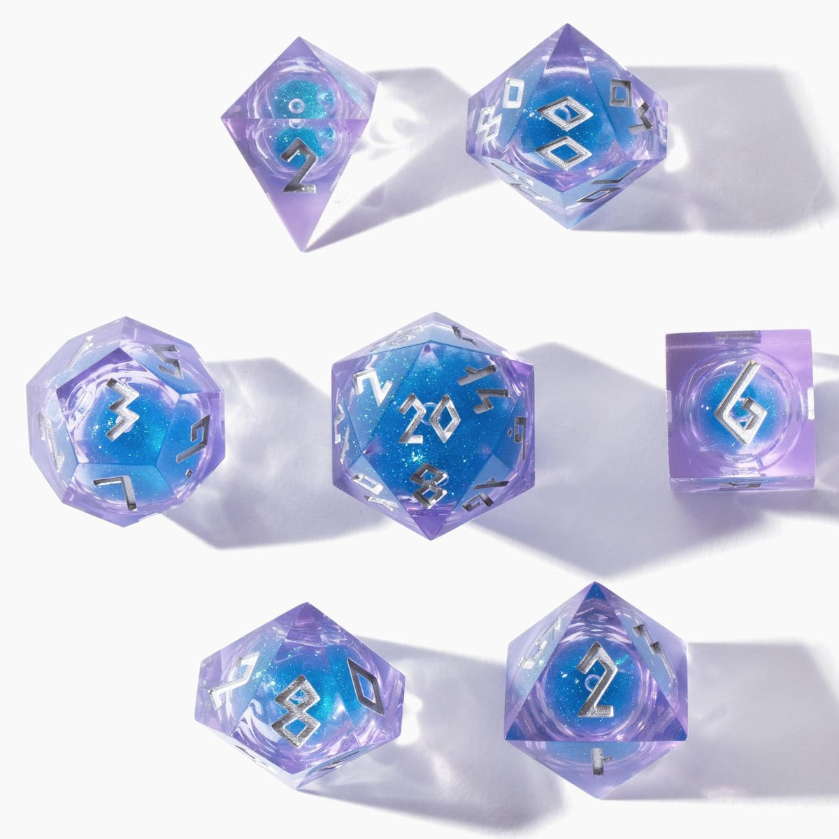 HEIMDALLR liquid core DND dice set in Fenrir's Shadow with glowing LED display box - view 34