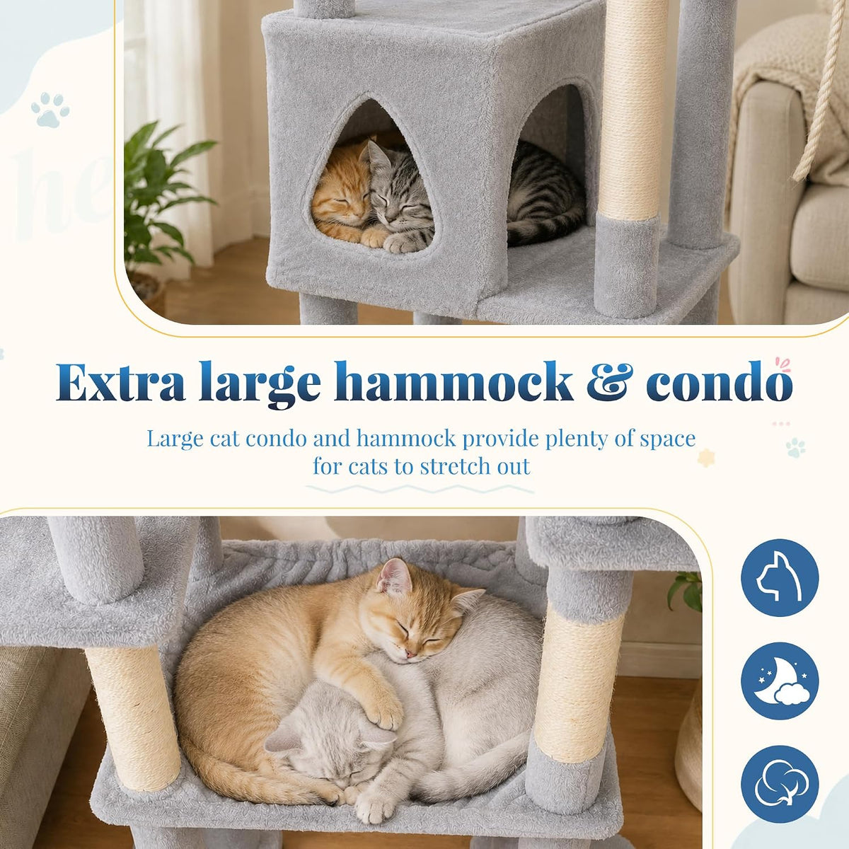 Hey-brother Cat Tree, Multi-Level Sisal Covered Scratching Posts - Light Gray / 71.9 Inches - image 4