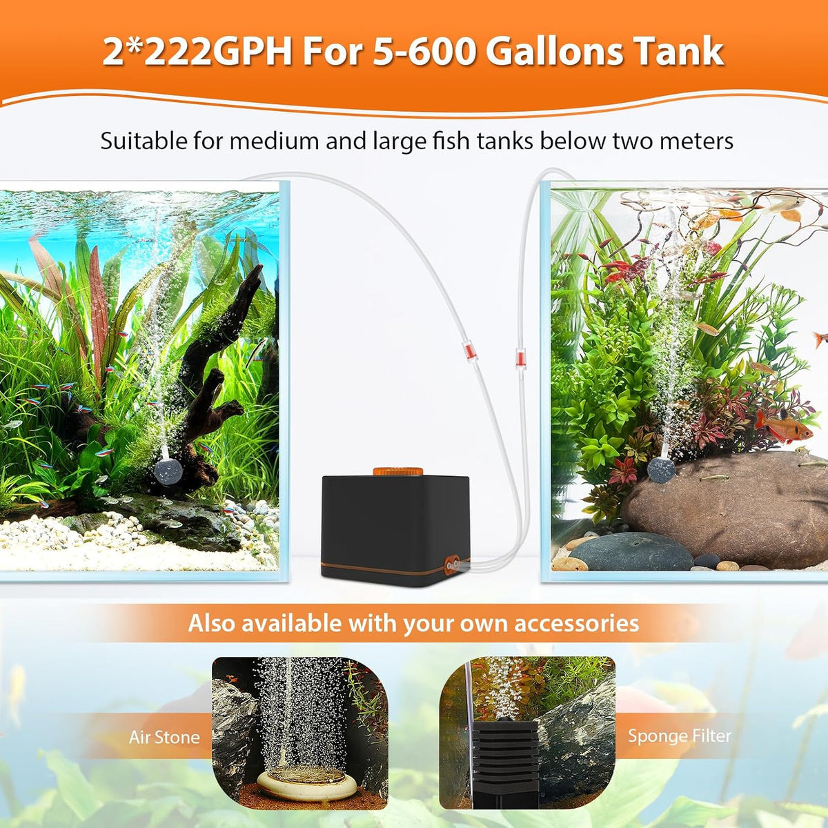 hygger Strong Aquarium Air Pump for Medium Large Fish Tank - 11W(Tank Up to 210 Gallon Aquariums) - image 2