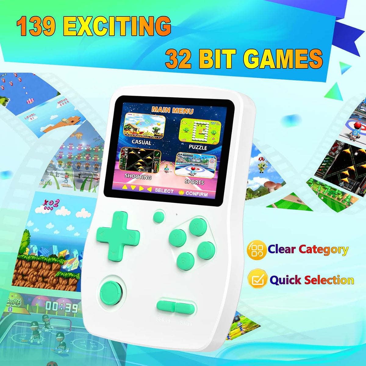 32 Bit Handheld Games for Kids Preloaded 139 Retro Video Games - White - image 2