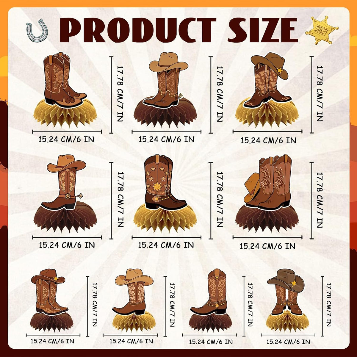 10 Pcs 80s Party Decorations, 1980s Table Honeycomb Centerpieces – Fun for Kids & Family - Western Cowboy Boot Style - image 3