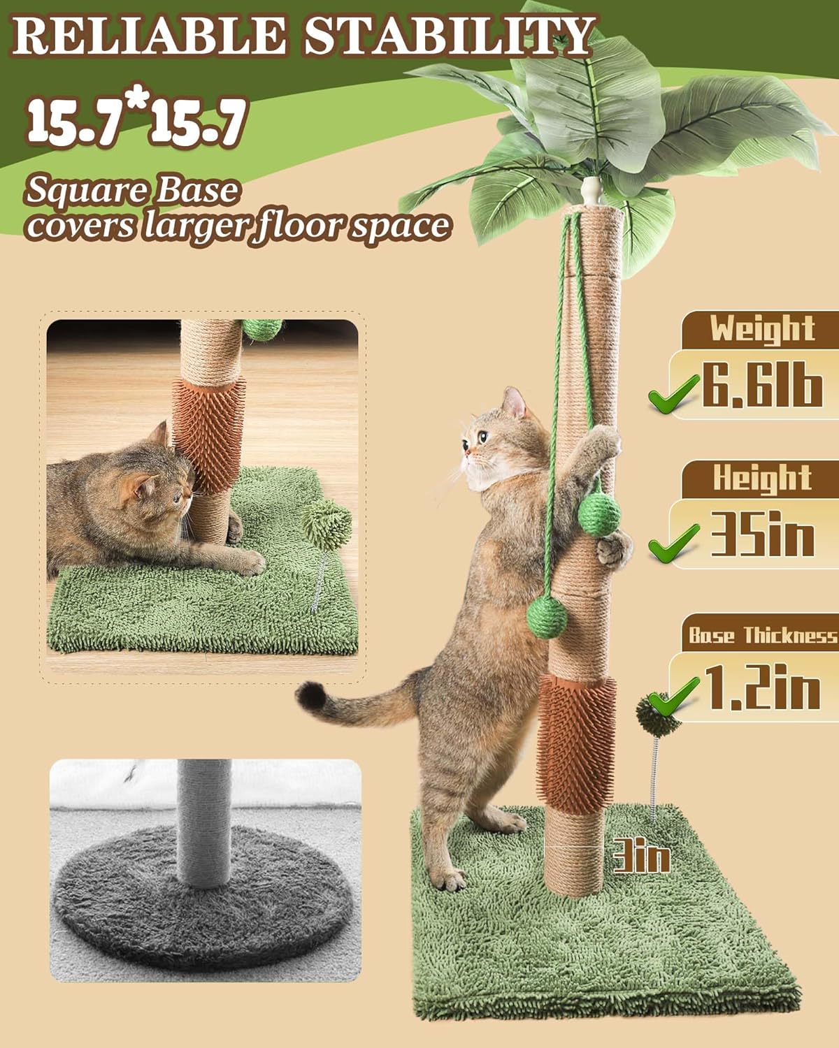 ANWA 32" Tall Sisal Cat Scratching Posts Tree for Indoor Cats Adults - Simulation Plant Post - image 3