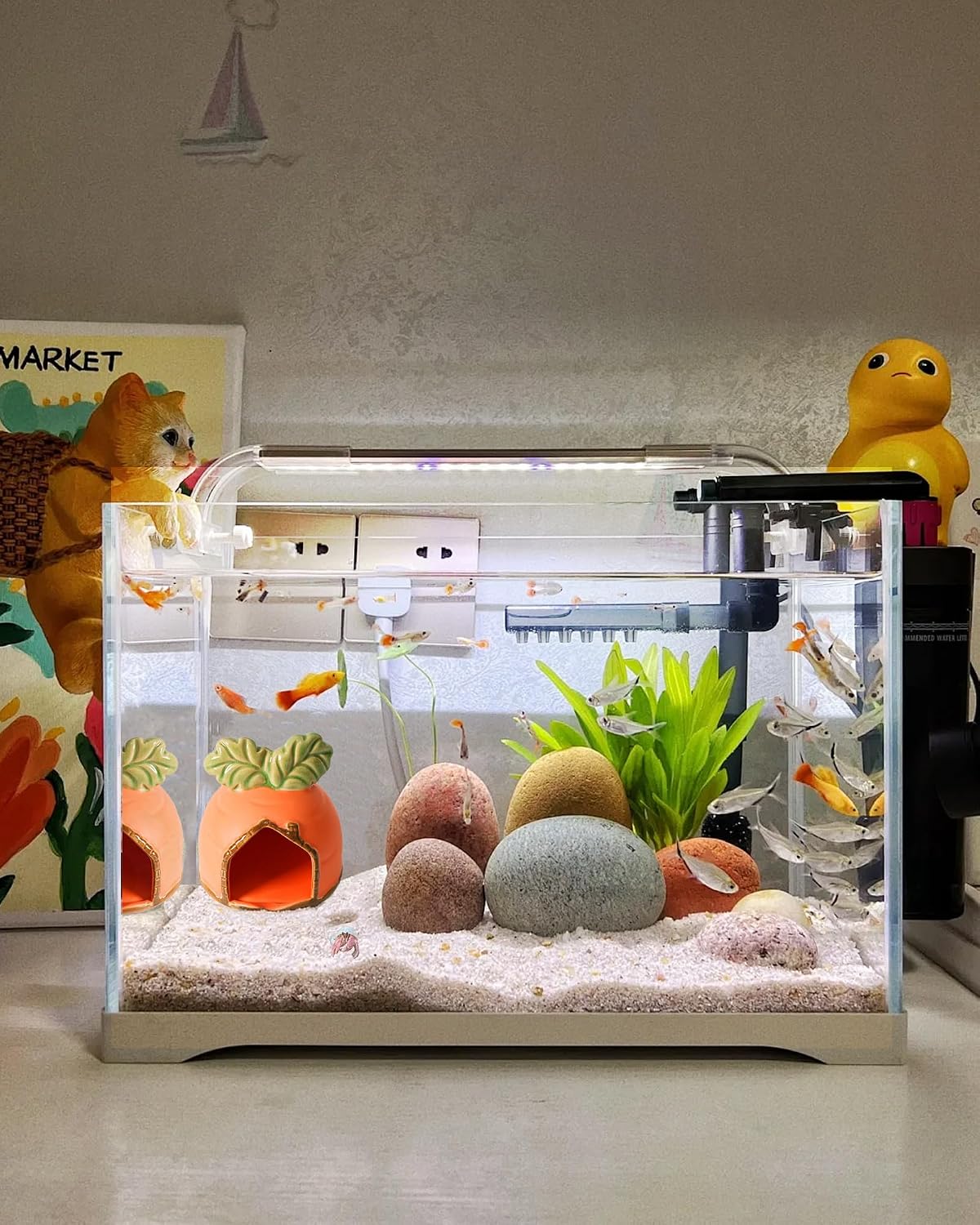 Pink Aquarium Decor Ceramic Cute Strawberry Betta Fish Tank Cave – Essentials for Fish - Orange / Carrot - image 2
