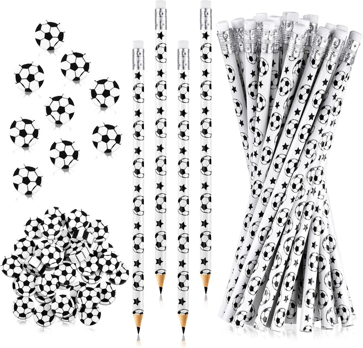 Tinlade 72 Pcs Sports Pencils and Erasers for Boys, Party Favors – Fun for Kids & Family - Soccer