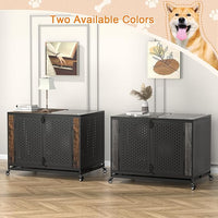 42" Heavy Duty Dog Crate Furniture for Medium and Large Dogs, Enclosed Design with 0.5 inch Holes, Indestructible Metal Kennel for High Anxiety Dogs, Chew Proof Indoor Pet House Cage, Gray