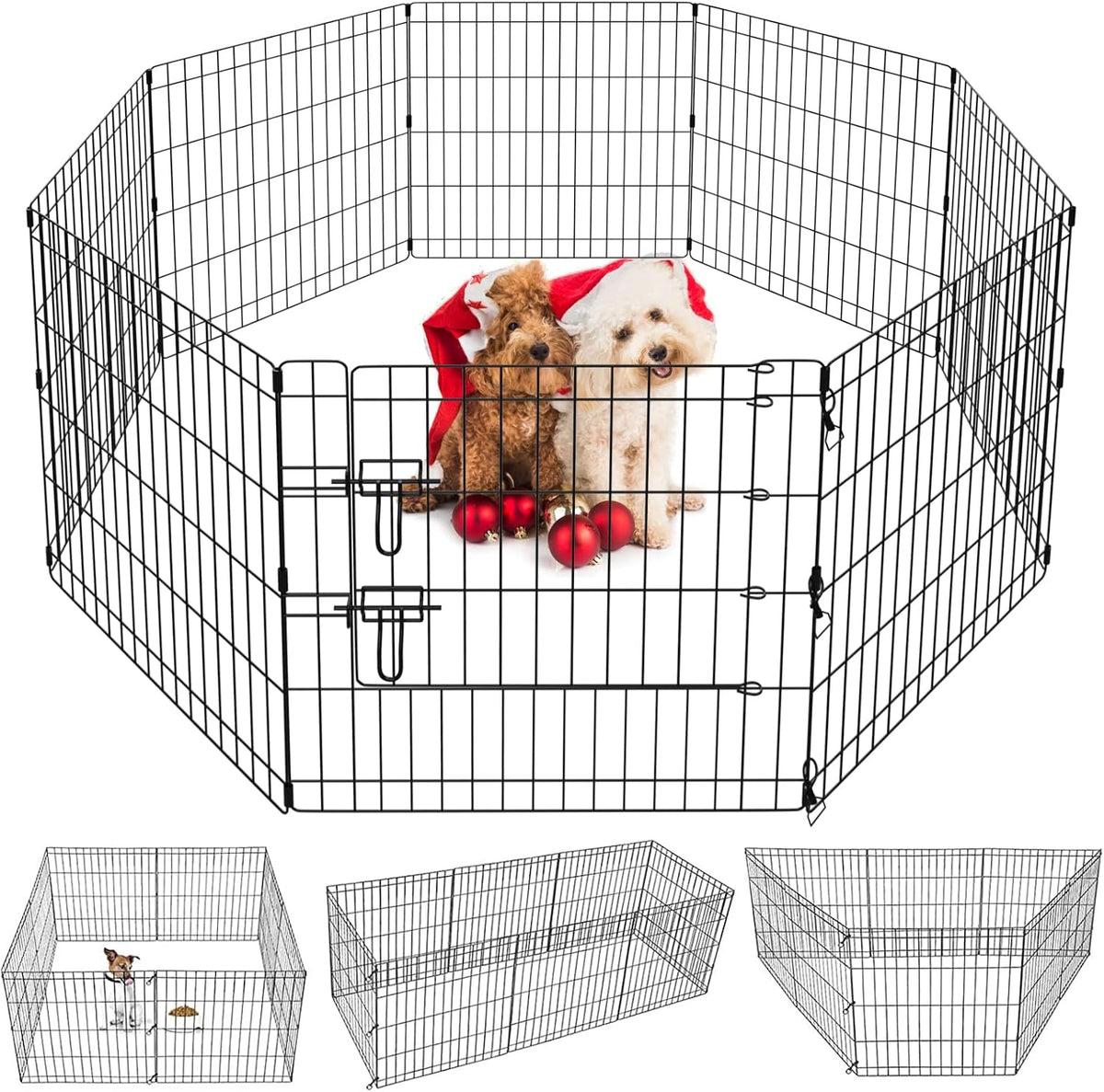 Puppy Pet Playpen 8 Panel 24 Inch Indoor Outdoor Metal Portable - 24"H x 24"W, 8 Panels