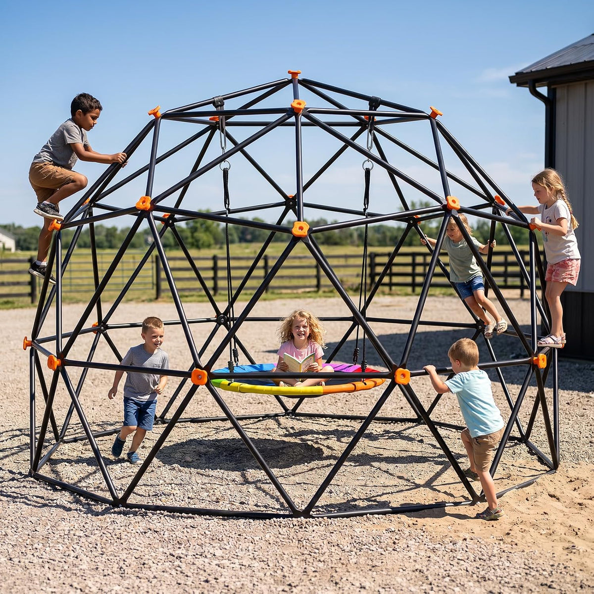 Hapfan 10 ft climbing dome with saucer swing for kids 3-12 - view 6