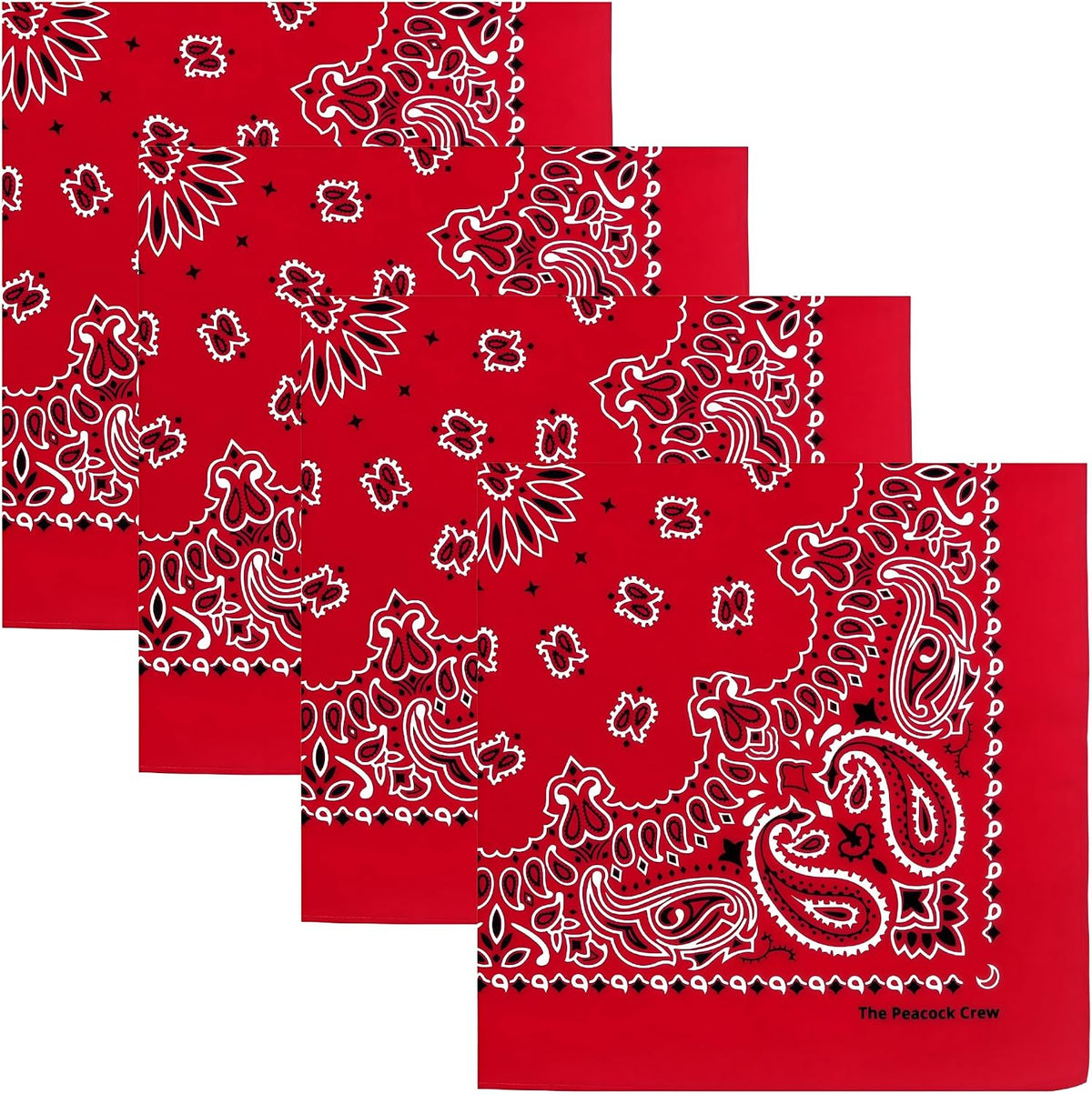 Premium Soft Cotton Bandanas Pack for Men and Women Paisley 22 x 22 - Pack of 4 Original Red