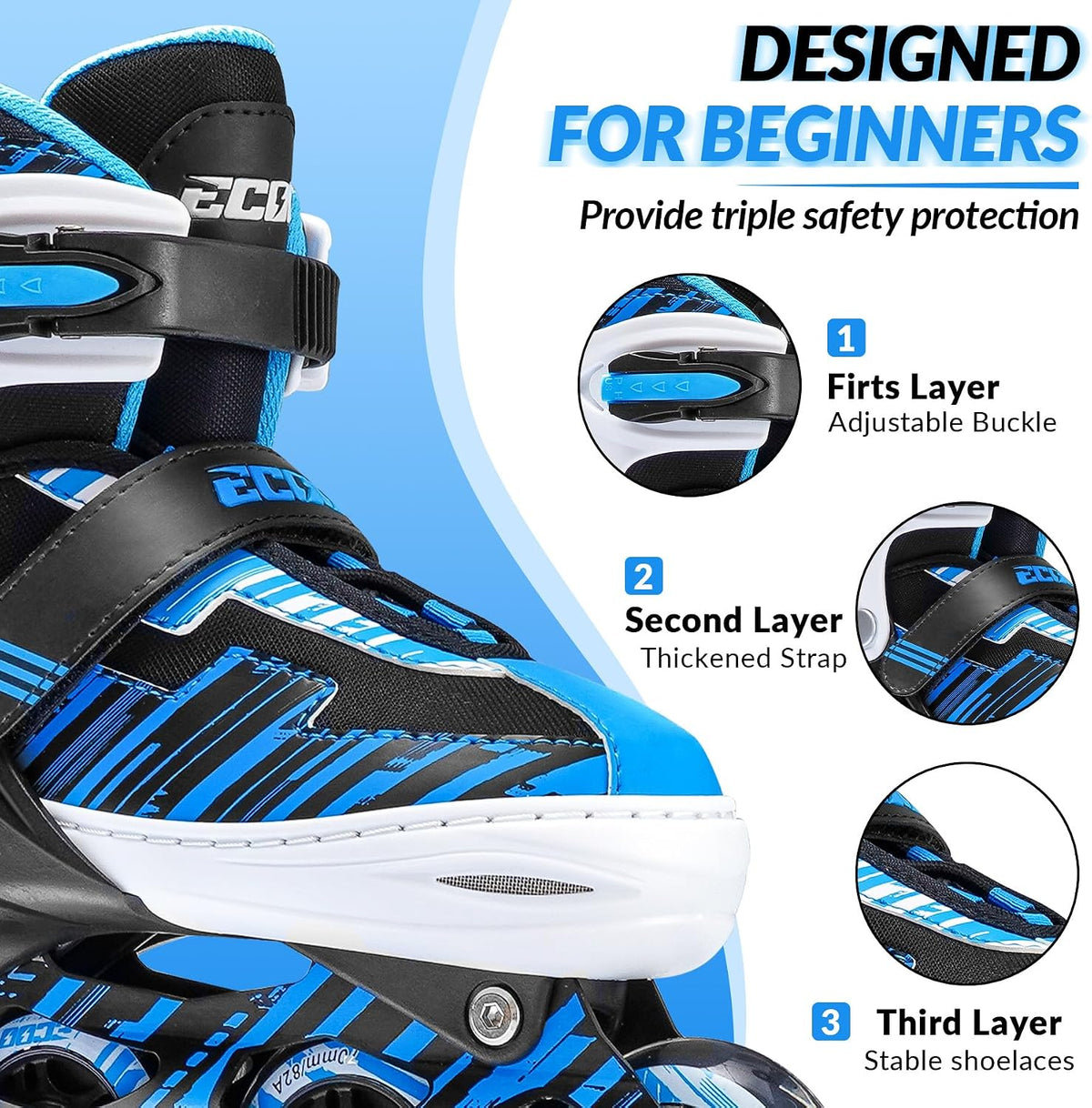 Adjustable Inline Skates for Kids Ages 4-12 – Fun for Kids & Family - Blue / Medium-Big Kids（13j-3 US） - image 2