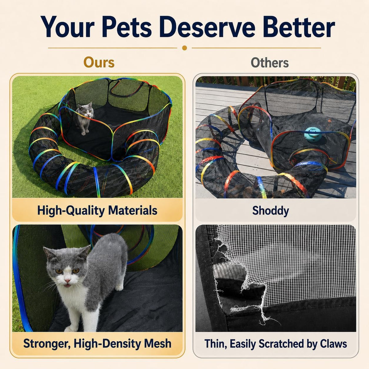 Portable Cat Enclosure, Foldable Playpen for Indoor Cats - Tent + Circle Tunnel (Pack of 2) - image 4