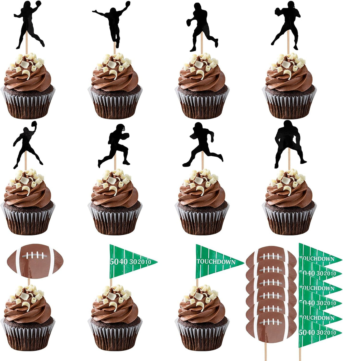 12 black glitter Halloween bat cupcake toppers in 4 patterns on cupcakes - view 18