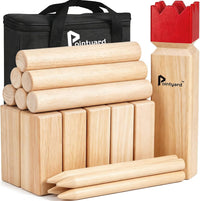 Kubb Yard Game Set Solid Wooden Viking Chess Outdoor Toss Game – Fun for Kids & Family - Red / 3 Inches Kubb
