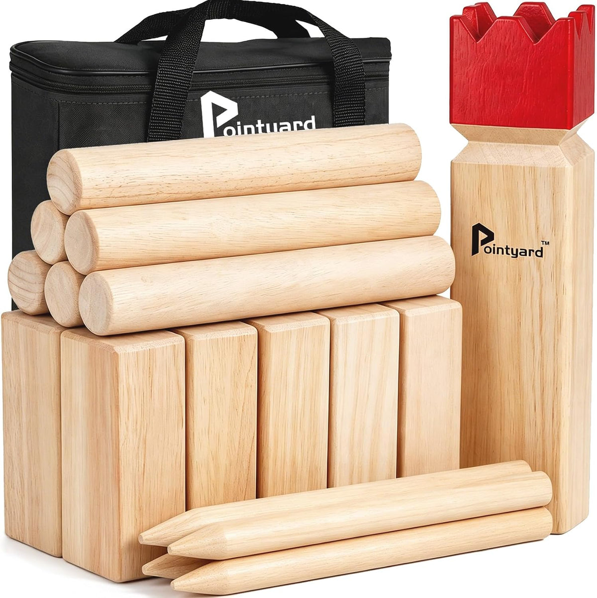 Kubb Yard Game Set Solid Wooden Viking Chess Outdoor Toss Game – Fun for Kids & Family - Red / 3 Inches Kubb