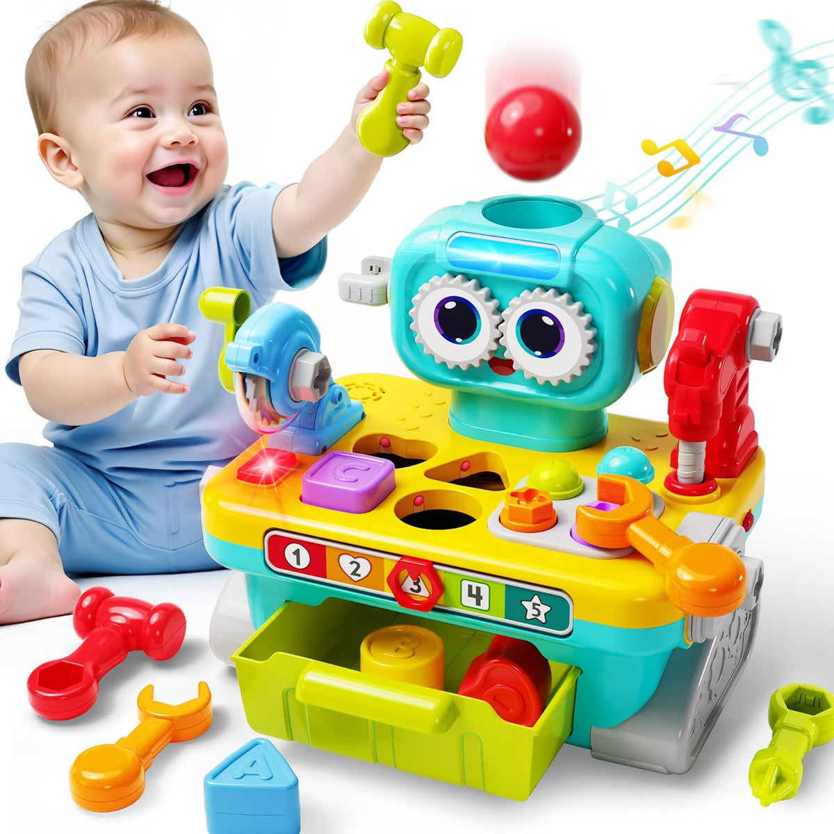 iPlay, iLearn Toddler Musical Workbench Toy, 1 Year Boy Gift