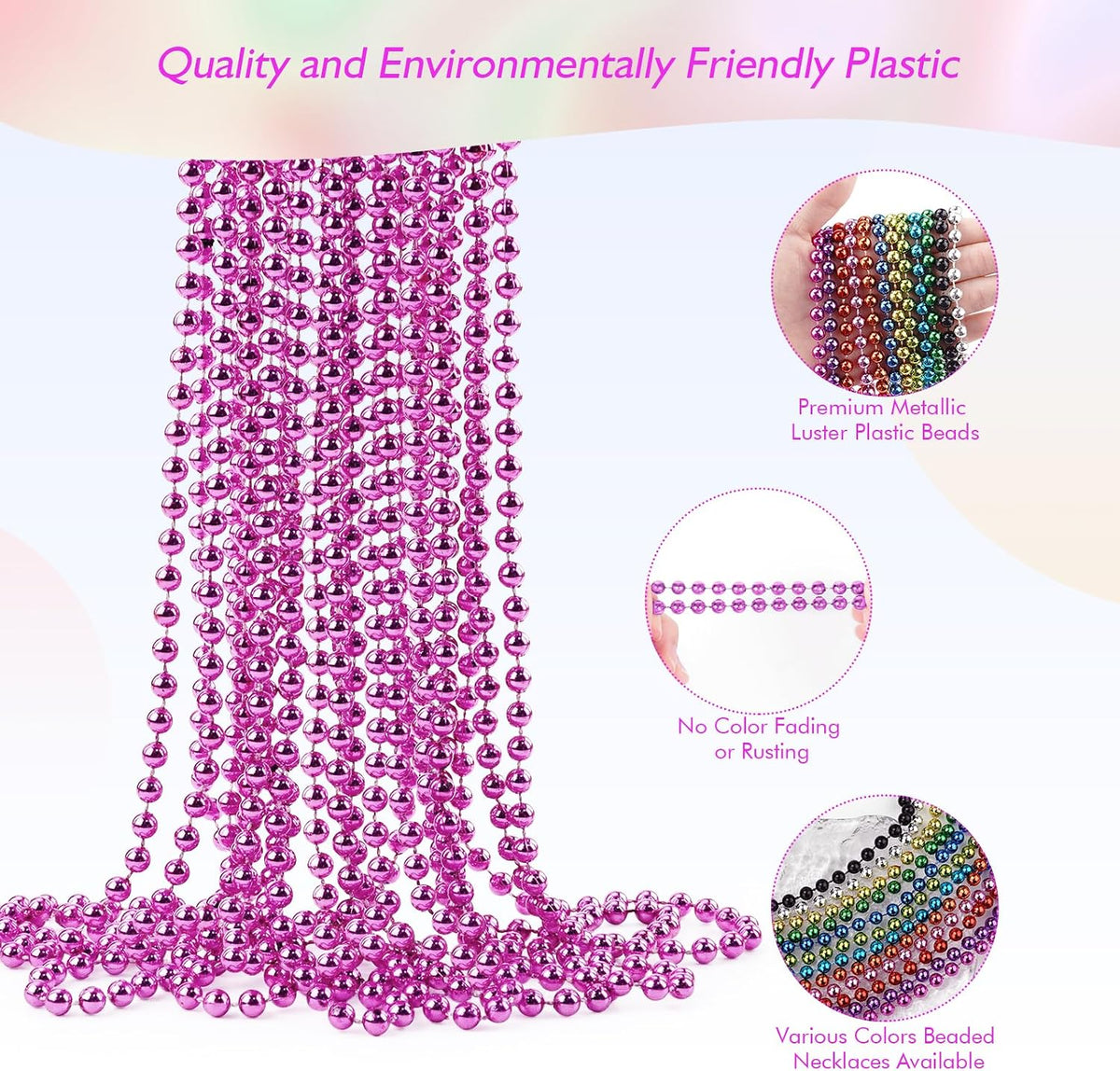ZZYFGH 12 PCS Bead Necklace, 33'' Mardi Gras Beaded Necklaces – Fun for Kids & Family - Pink - image 3