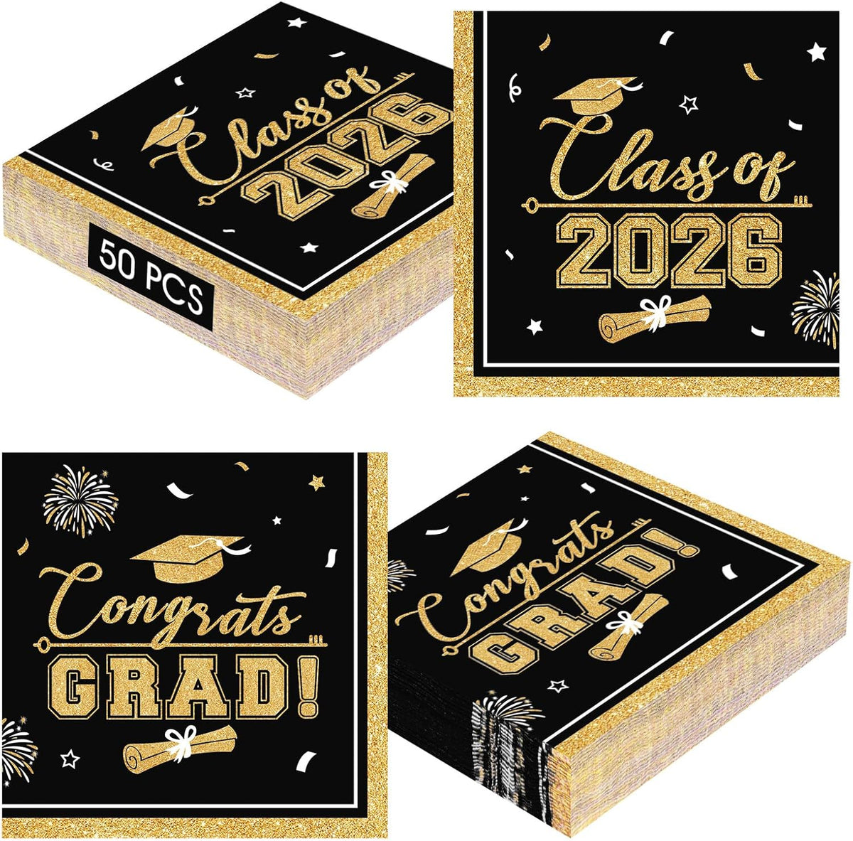 PERFQU Class of 2026 graduation napkins in blue and gold with cap and tassel design - view 6