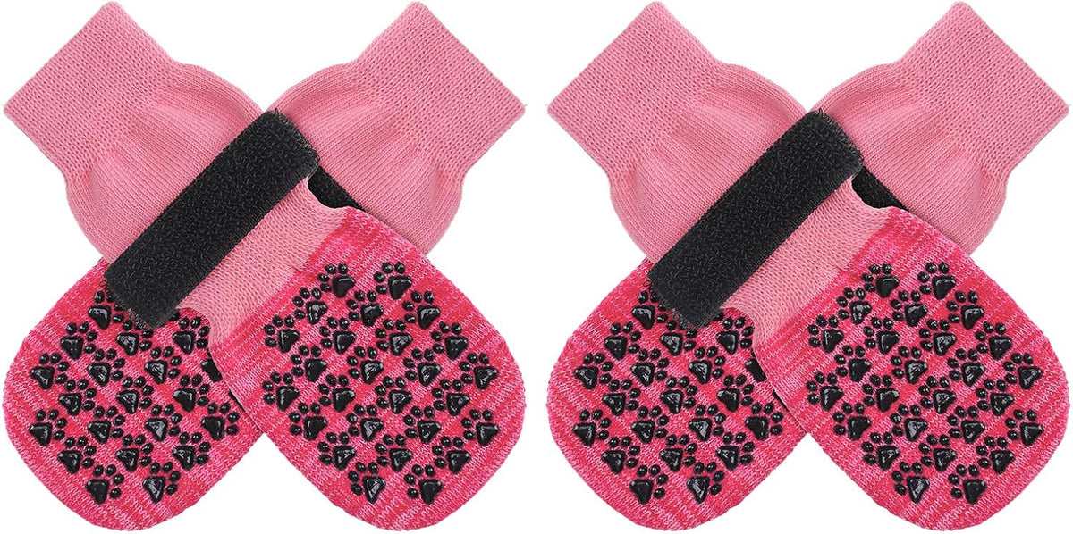 Anti Slip Dog Socks to Prevent Licking Paws for Hardwood Floors – Essentials for Dogs - Two Color-Pink / Small (4 Count)