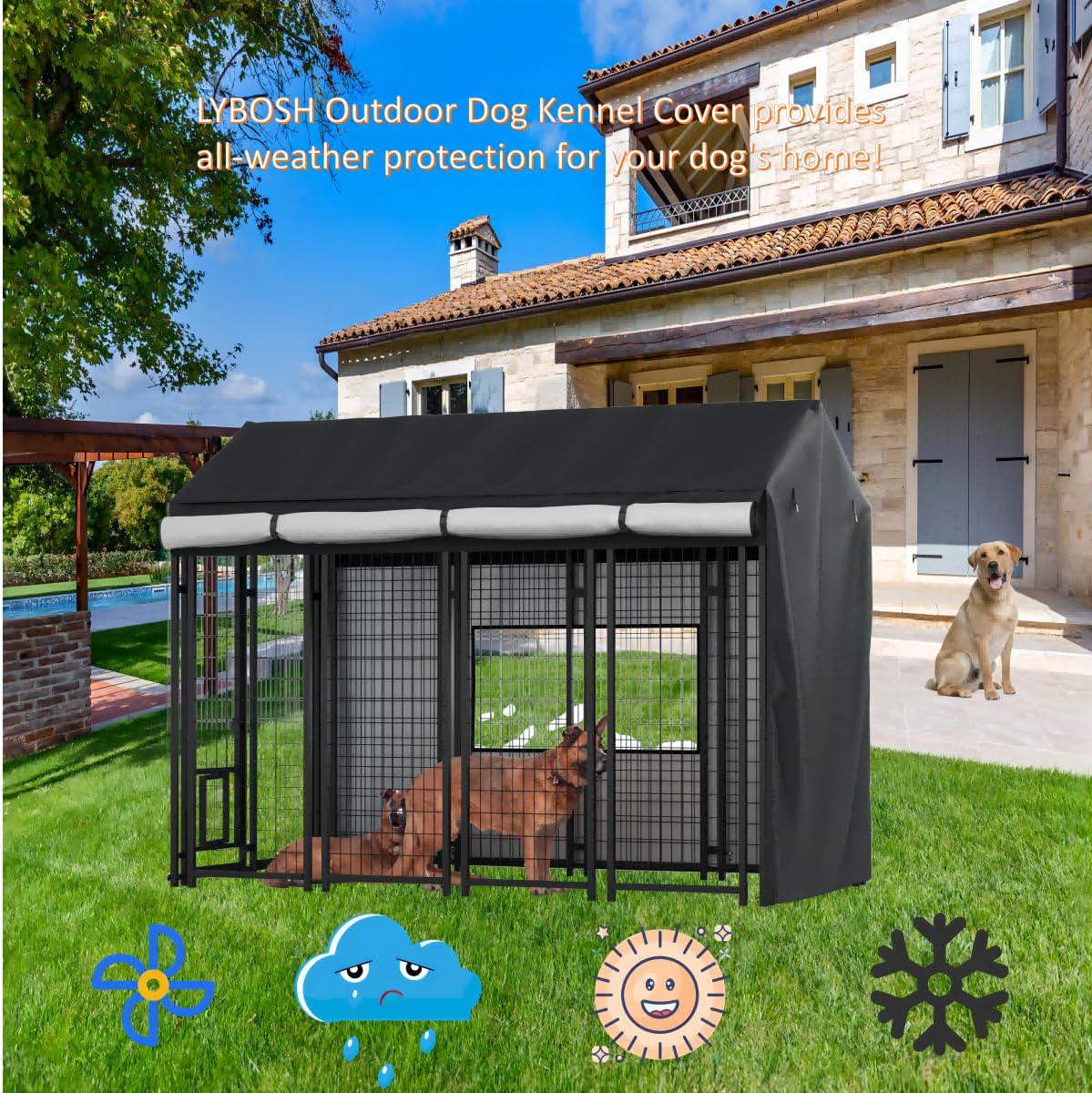 Outdoor Dog Kennel Cover, 8.1'Dx4.1'Wx6H, Full Coverage Black – Essentials for Dogs - Black / 8.1'D x 4.1'W x 6'H - image 4
